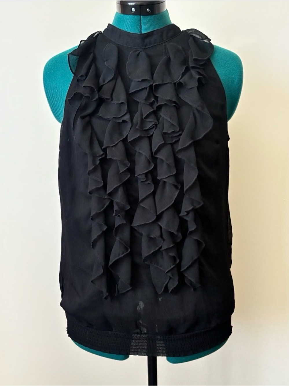Mossimo Black Chiffon Ruffle High Neck Blouse Size M